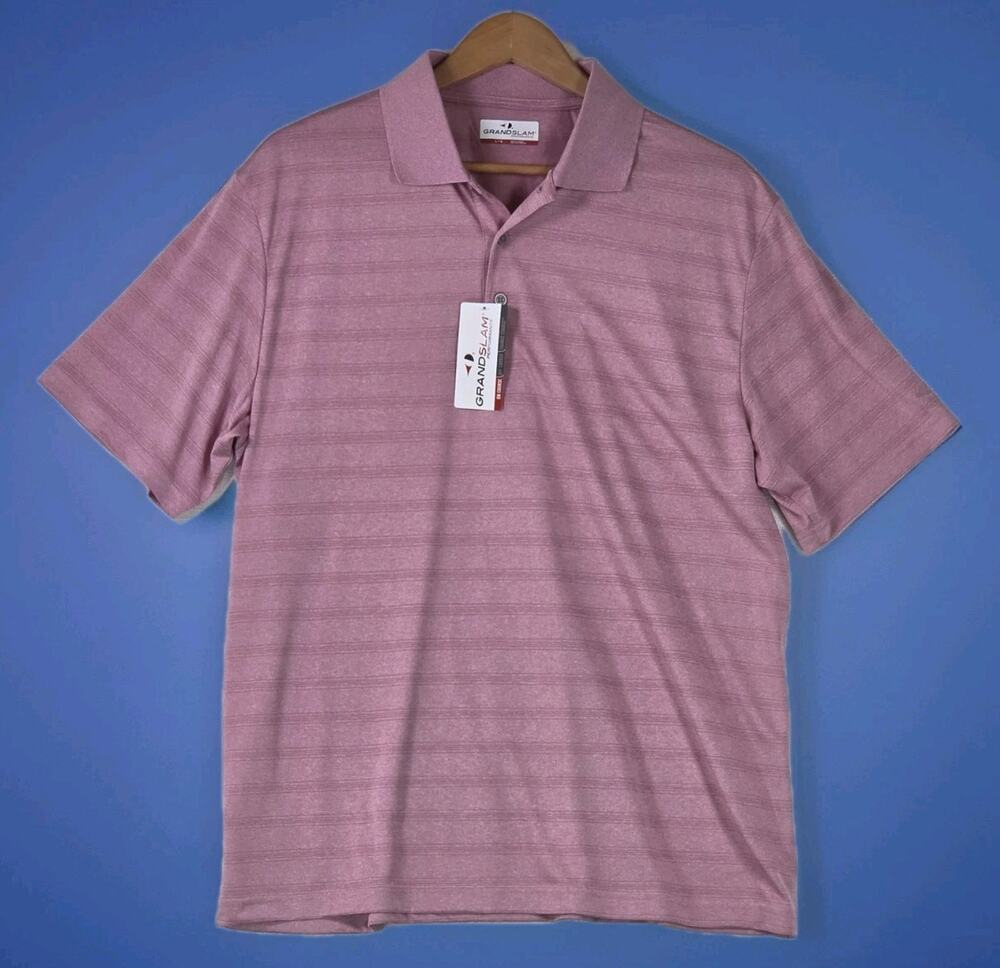 Grand Slam Performance Men’s Large Golf Polo Pink Moisture Wicking Shirt NWT